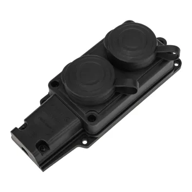 Розетка (колодка) штепсельная двухместная влагозащищенная 2P+PE 230V, 16 А, IP44 каучук, REXANT