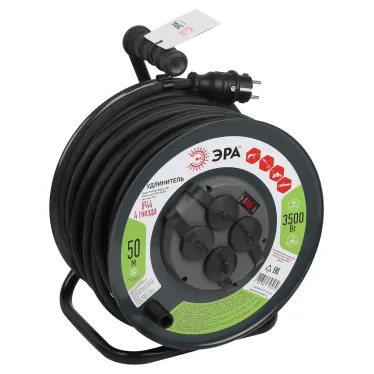 Удлинитель силовой RMx-4es-3x2.5-50m-IP44(KG) на металлической катушке с заземлением с выключателем 4 розетки 50м КГ