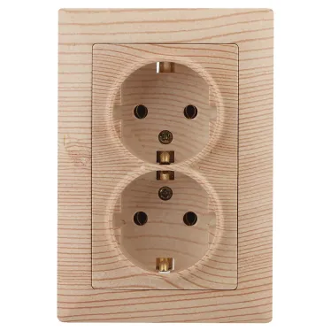 Розетка Intro Solo 4-205-11 с заземлением двойная 2X2P+E Schuko, 16А-250В, IP20, СУ, сосна