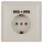 Розетка Intro Solo 4-410-02 с заземлением P+E Schuko со шторками, 16А-250В + 2хUSB, IP20, СУ, слоновая кость