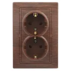 Розетка Intro Plano 1-205-10 с заземлением двойная 2X2P+E Schuko, 16А-250В, IP20, СУ, венге