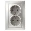 Розетка Intro Plano 1-205-03 с заземлением двойная 2X2P+E Schuko, 16А-250В, IP20, СУ, алюминий