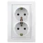 Розетка Intro Plano 1-208-01 с заземлением двойная 2X2P+E Schuko со шторками, 16А-250В, IP20, СУ, белый
