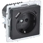 BRITE Розетка с заземлением с защитными шторками 16А с USB A+C 18Вт РЮш11-1-БрЧ черный