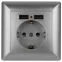 Розетка Intro Solo 4-410-03 с заземлением P+E Schuko со шторками, 16А-250В + 2хUSB, IP20, СУ, алюминий