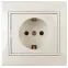 Розетка Intro Plano 1-202-02 с заземлением 2P+E Schuko, 16А-250В, IP20, СУ, слоновая кость