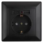 Розетка Intro Solo 4-410-05 с заземлением P+E Schuko со шторками, 16А-250В + 2хUSB, IP20, СУ, антрацит