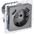 BRITE Розетка с заземлением с защитными шторками 16А с USB A+A 2,1А РЮш10-1-БрС сталь