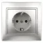 Розетка Intro Plano 1-206-03 с заземлением 2P+E Schuko со шторками, 16А-250В, IP20, СУ, алюминий