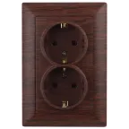 Розетка Intro Solo 4-205-10 с заземлением двойная 2X2P+E Schuko, 16А-250В, IP20, СУ, венге