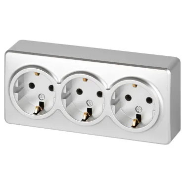 Розетка Эксперт 11-2208-03 тройная с заземлением 3х2P+E Schuko IP20 16A-250В ОУ алюминий