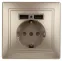 Розетка Intro Plano 1-410-04 с заземлением 2P+E Schuko со шторками, 16А-250В + 2хUSB 5В-2,1А, IP20, СУ, шампань
