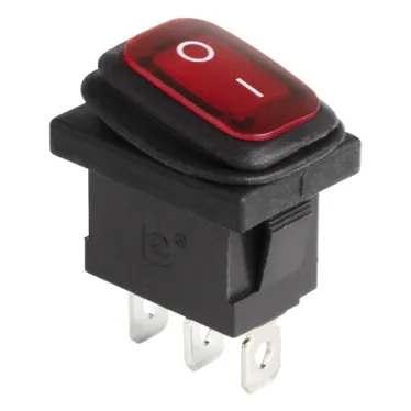Выключатель клавишный 250V 6А (3с) ON-OFF красный с подсветкой Mini влагозащита