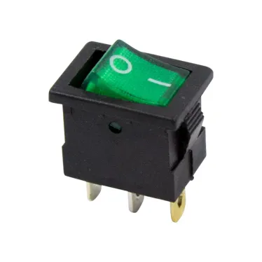 Выключатель клавишный 12V 15А (3с) ON-OFF зеленый с подсветкой Mini