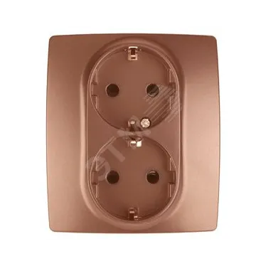 Розетка 2X2P+E Schuko со шторками, 16A-250В, Эра12, медь, 12-2104-14