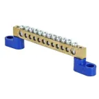                  Шина 0 N (6х9мм) 12 отверстий латунь 2 синих угловых изолятора розничный стикер PROxima
               