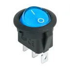 Выключатель клавишный круглый 12V 20А (3с) ON-OFF синий с подсветкой