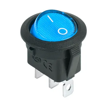 Выключатель клавишный круглый 12V 20А (3с) ON-OFF синий с подсветкой