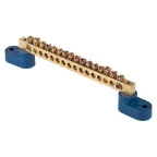                  Шина 0 N (6х9мм) 16 отверстий латунь 2 синих угловых изолятора PROxima
               