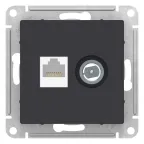                 Розетка ATLASDESIGN двойная компьютерная+ТВ RJ45+TV категория 5E механизм карбон
               