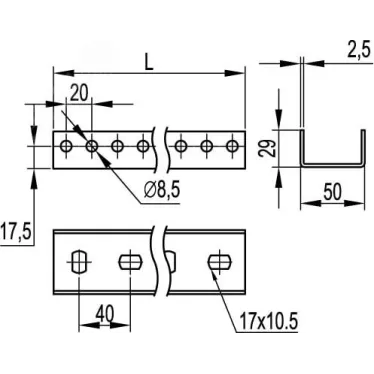 PSM Профиль П-образный L3000 толщ.2.5 мм горячеоцинкованный