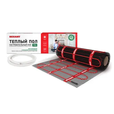 Теплый пол, нагревательный мат PRO, RNX -1-220, двухжильный, с экраном, площадь1 кв м, 0.5х2.0 м, 220 Вт, REXANT