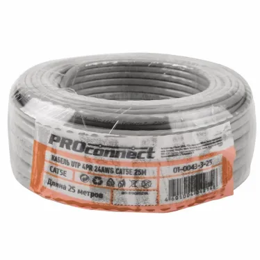 Витая пара U/UTP PROconnect 4PR 24AWG CCA CAT5e PVC серый бухта 25м