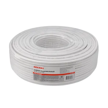 Кабель коаксиальный RG-6U, 75 Ом, CCS/Al/Al, 64%, бухта 100 м, белый, REXANT