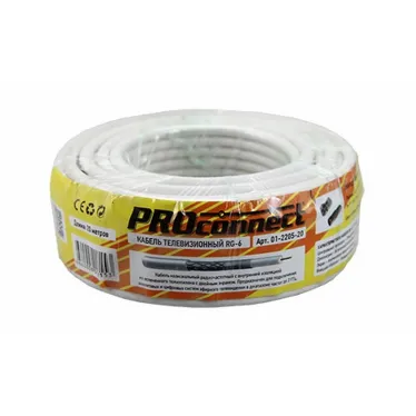 Кабель коаксиальный PROconnect RG-6U, 75 Ом, CCS/Al/Al, 48%, бухта 20 м, белый