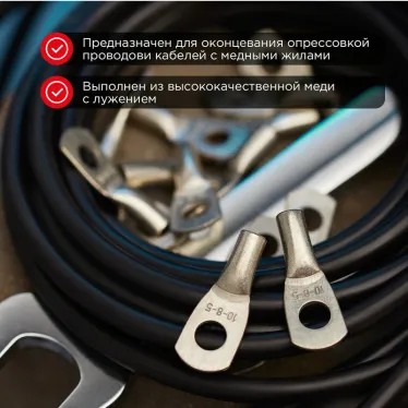 Наконечник медный луженый ТМЛ-Р 10–8 (10кв мм - 8мм) (в упак. 5 шт.), REXANT