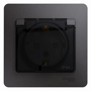 GLOSSA розетка с заземлением со шторками с крышкой в сборе IP44 графит
