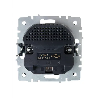 BRITE Розетка с заземлением с защитными шторками 16А с USB A+A 2,1А РЮш10-1-БрГ графит
