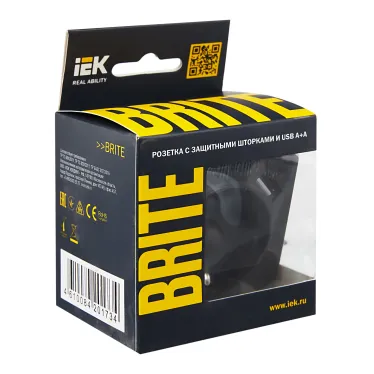 BRITE Розетка с заземлением с защитными шторками 16А с USB A+A 2,1А РЮш10-1-БрГ графит