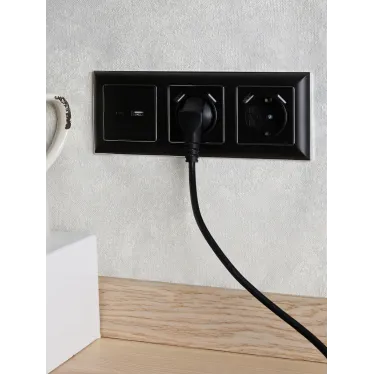 BRITE Розетка с заземлением с защитными шторками 16А с USB A+A 3,1А РЮш10-2-БрЧ черный