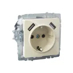 BRITE Розетка с заземлением с защитными шторками 16А с USB A+A 2,1А РЮш10-1-БрКр бежевый