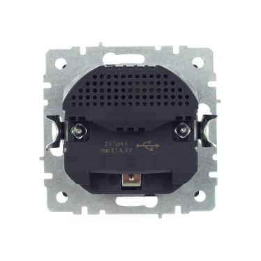 BRITE Розетка с заземлением с защитными шторками 16А с USB A+A 3,1А РЮш10-2-БрС сталь