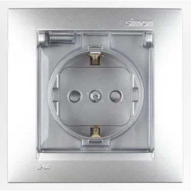 Розетка 2Р+Е Schuko, со шторками, с крышкой, IP44, 16А, 250В, винтовой зажим, черный глянец
