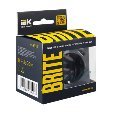 BRITE Розетка с заземлением с защитными шторками 16А с USB A+A 3,1А РЮш10-2-БрМ маренго
