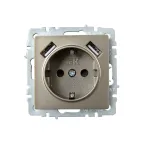 BRITE Розетка с заземлением с защитными шторками 16А с USB A+A 2,1А РЮш10-1-БрШ шампань