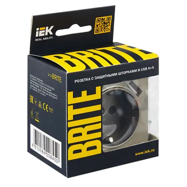 BRITE Розетка с заземлением с защитными шторками 16А с USB A+A 2,1А РЮш10-1-БрШ шампань