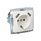 BRITE Розетка с заземлением с защитными шторками 16А с USB A+A 3,1А РЮш10-2-БрЖ жемчуг