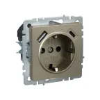 BRITE Розетка с заземлением с защитными шторками 16А с USB A+C 18Вт РЮш11-1-БрШ шампань