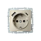 BRITE Розетка с заземлением с защитными шторками 16А с USB A+C 18Вт РЮш11-1-БрШ шампань
