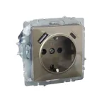 BRITE Розетка с заземлением с защитными шторками 16А с USB A+C 18Вт РЮш11-1-БрШ шампань