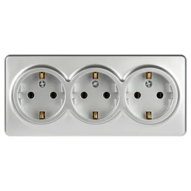 Розетка Эксперт 11-2208-03 тройная с заземлением 3х2P+E Schuko IP20 16A-250В ОУ алюминий
