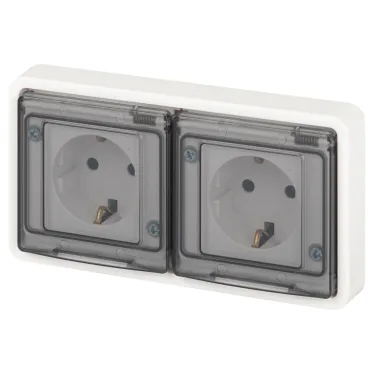 Розетка Эксперт 11-2523-01 2х2P+E гориз. IP55, 16A-250В, СУ, белый