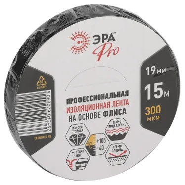 Изолента PROFLEEC1915 на основе флиса 19мм х 15м, 0,3мм черная PRO