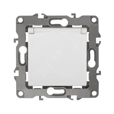 Розетка 2P+E Schuko со шторками с крышкой, 16A-250В, Эра12, белый, 12-2103-01