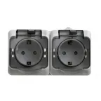                  ЭТЮД Розетка двойная наружная с заземлением со шторками IP44 серая
               