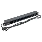 Блок розеток PDU TERACOM PRO 19' 1U 10А/250В 9 роз. Schuko шнур 2 м 3x1.5 мм2 вилка C14 корпус алюминий черный